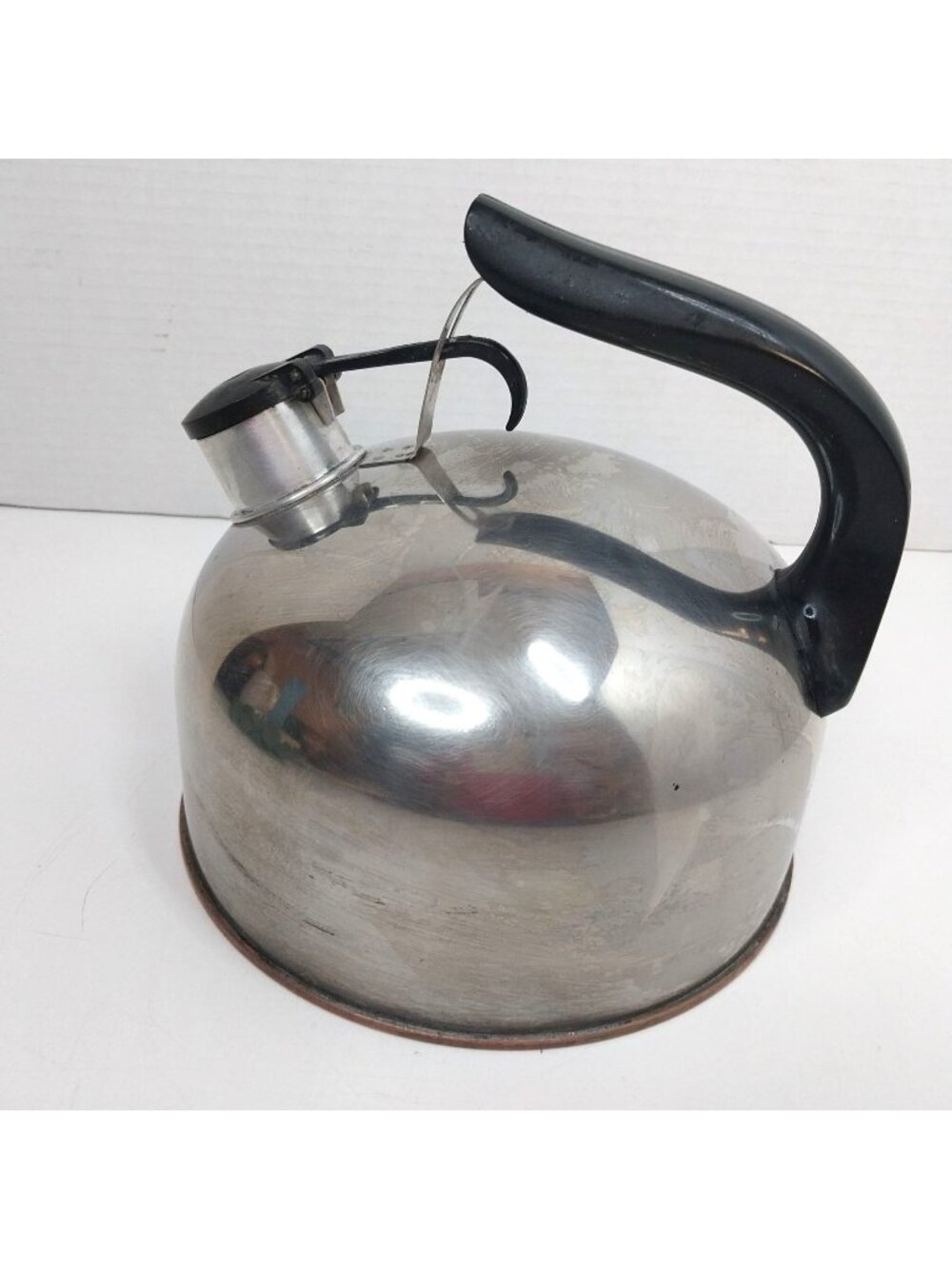 VTG Revere Ware Copper Bottom Stainless Steel Tea Kettle Black Handle 2 Qt Rome